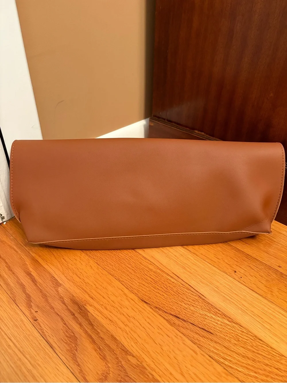 Faux Cognac Leather Fold Over New Clutch